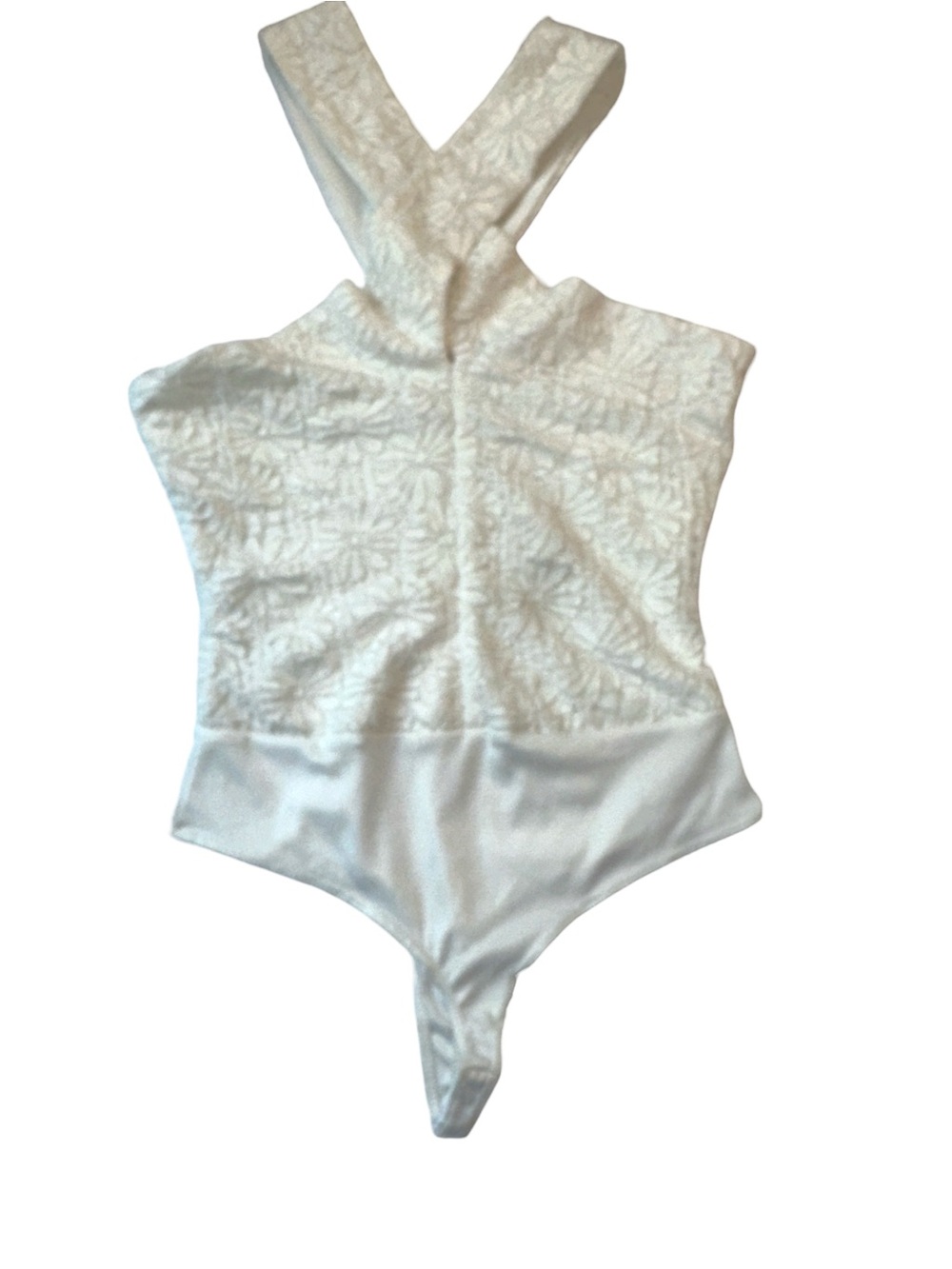 NWT, Sage White Textured Lace Cross-Back Bodysuit